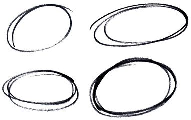 Set of black highlight circles on transparent background cut out design elements