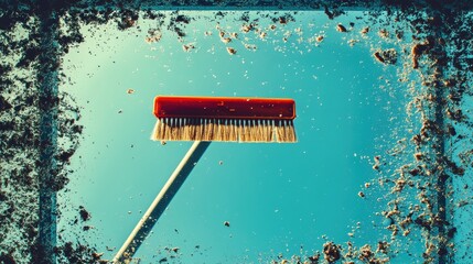Cleaning a dirty window with a brush.