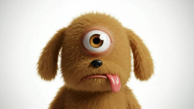 Animated Fluffy Monster Dog with One Eye Character Displaying Different Expressions, Creative 3D