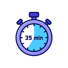 illustration cartoon stopwatch on white background of 35 minutes