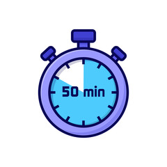 illustration cartoon stopwatch on white background of 50 minutes