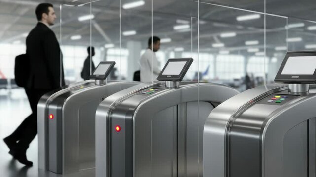 Automated security gate system granting access to people in a modern building interior