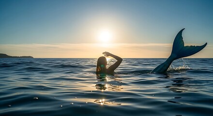 Fototapeta premium Silhouette of Woman Sitting at Sunset