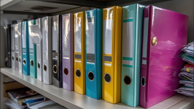 Organizing document binders for efficient business management office photography indoor close-up organization