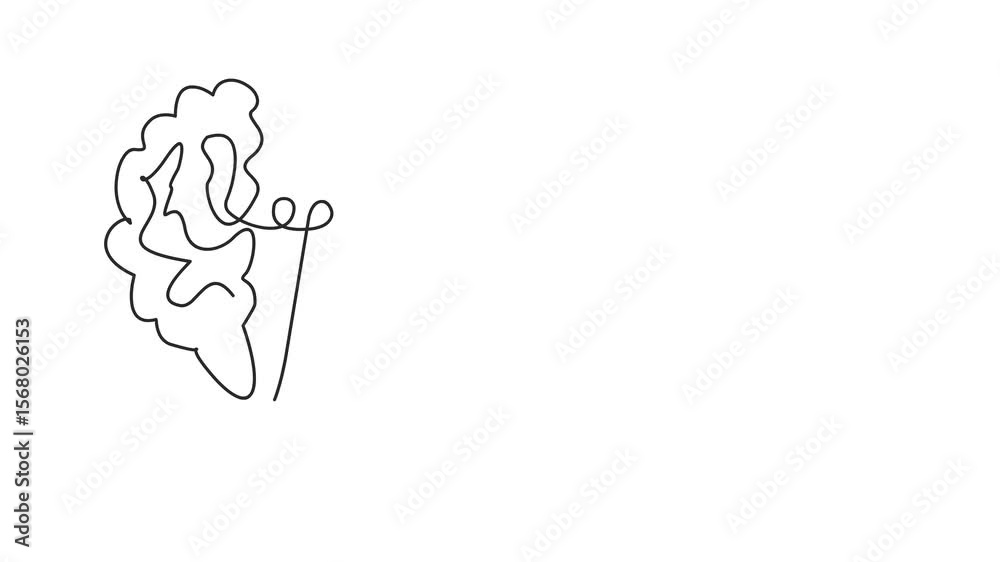 Poster animated self drawing of continuous line draw ight bulb with human brain. creative brain idea concep