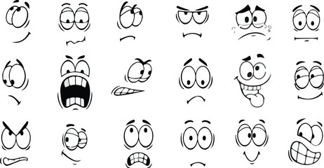 Retro Cartoon faces vector set happy expressions emotions illustration design graphic character animation 18 editable stock vector illustration eps file.