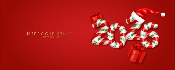 Christmas and New Year greeting card with candy cane number 2026