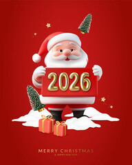 Christmas and New Year greeting card with gold  number 2026