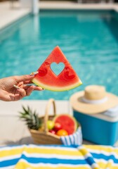 Watermelon Heart Slice by the Pool