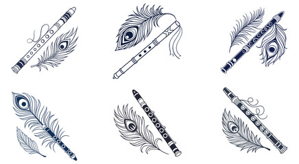 Vector Design of Lord Krishna's Flute with Peacock Feather