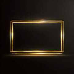 Gold Vintage Frame PNG | Shiny Glowing Luxury Rectangle Border with Shadows Isolated
