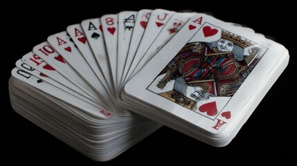 Card game showdown playing cards on a black background close-up photography studio environment artistic concept