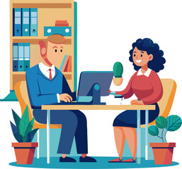 Office talk at desk stock illustration