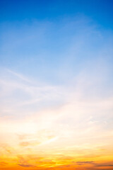 Beautiful , luxury soft gradient orange gold clouds and sunlight on the blue sky perfect for the background, take in evening,Twilight, Large size, high definition landscape photo