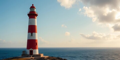 Fototapeta premium Punta del Hidalgo lighthouse stands tall against the dramatic Atlantic Ocean, ocean, travel destination