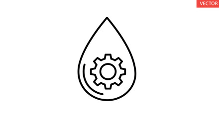 Oil drop with gear icon: linear energy industry symbol