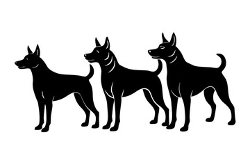 Silhouette Vector Art Illustration of Three Dogs  on Alert Position 