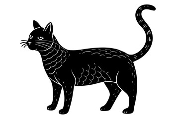 Silhouette Vector Art Illustration of Black Cat Isolated On White