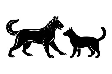 Silhouette Vector Art Illustration of Black and White Dog and Cat 