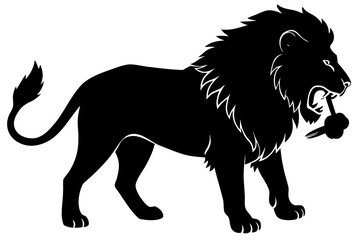 Silhouette Vector Art Illustration of a Lion Eating  Meet