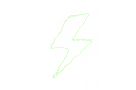 Vivid green lightning bolt shattering darkened space, generating electric energy against translucent backdrop