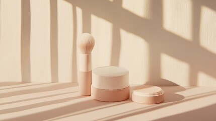 Serene Minimalism: Blush-toned Cosmetics in Sunlit Still Life