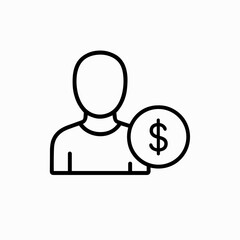 Outline person icon with dollar representing financial account
