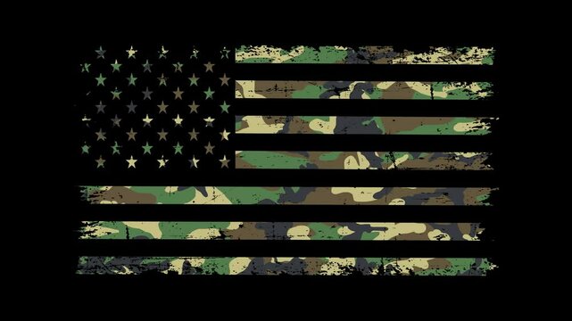 American Flag with Military Desert Camouflage, USA Army Tribute Animation in 4K.