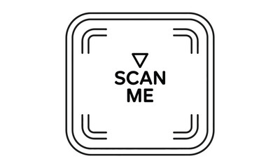 Black Line Art Square Button Design with Inscription Scan Me Isolated White