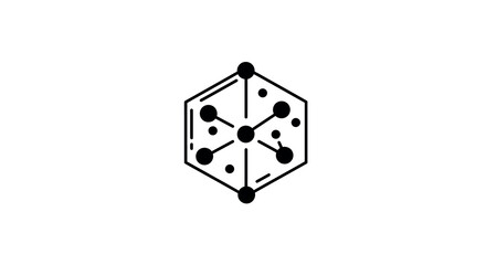 Geometric hexagon with dotted network in minimalist outline style