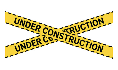 Caution Yellow Tape Crisscross with Dashed Black Border and Under Construction Text