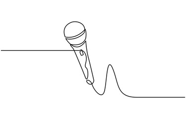 one line drawing wired microphone vector illustration minimalist design, Vector illustration. Line art of microphone.