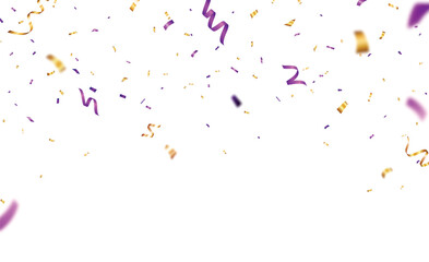 Bursting shiny gold and purple confetti award ribbon, celebrations and holiday design element