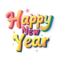 Happy New Year colorful text with playful stars and vibrant style