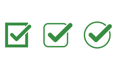 Green Check Marks Inside Square, Rounded Square and Circle on Transparent Background