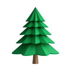Obraz premium Clean Stylized Festive Green 3D Pine Tree with Layered Branches on Transparent Background