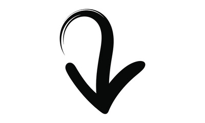 Fototapeta premium Hand Drawn Arrow Illustration, Downward Curved Direction, Black Ink Style