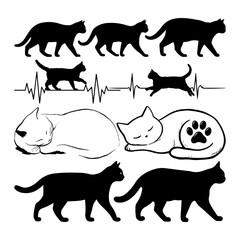 Cat Icon Set Animals Cat Collection For Graphic Cloth