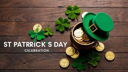 A leprechaun hat and coins celebrating St. Patrick's Day.