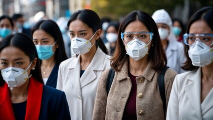 Women showcasing masks in a public health awareness moment.