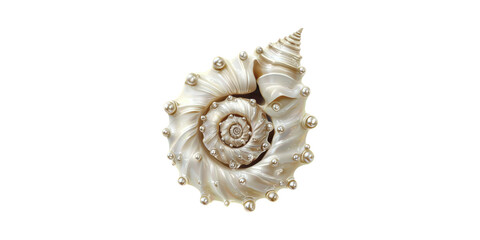Fototapeta premium Intricate Spiral Seashell With Pearls. Nature'S Elegance And Marine Beauty Isolated On Transparent Background