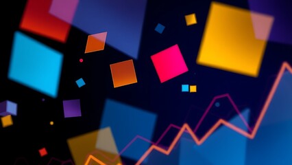 Obraz premium Abstract data visualization with vibrant geometric shapes, symbolizing business analytics on a dark background.
