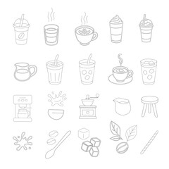 Hand Drawn Coffee Drink Vector Set. A curated collection of hand-drawn coffee illustrations. Modern coffee vector set featuring various drinks. Minimalist hand-drawn coffee vector set.