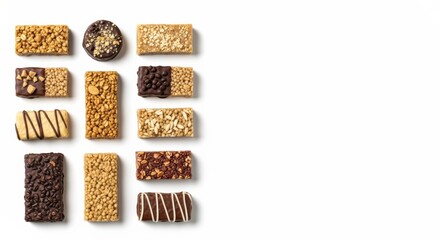 Fototapeta premium Indulge in a Crisp Chocolate Cereal Bar Dessert: A Delicious Collage of Flavors for Your Diet Collection