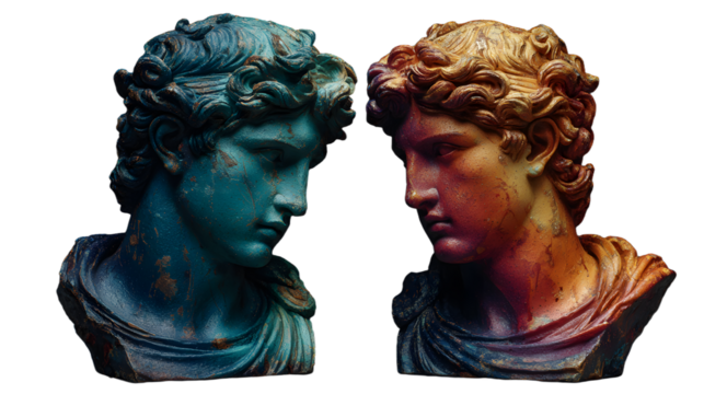 Gemini twin busts in color gradient
