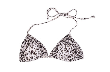 Stylish black and white leopard bikini top isolated on white background.