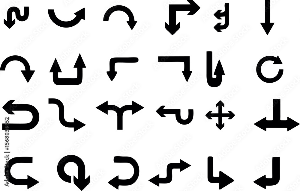 Fototapete Multiple style and turn Arrow set isolated on white background. Traffic symbol Direction Icons. Easy to reuse in designing for media and web.
