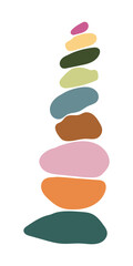 Balance concept. Zen stones. Colorful Abstract Pebble Stack Minimalist Zen Stones Balance Concept Illustration. Design for Meditation, Harmony, Relaxation, Nature, Wellness, Boho Decor Themes.