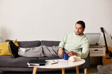 Relaxing at home with a warm drink, enjoying a cozy afternoon filled with comfort and tranquility