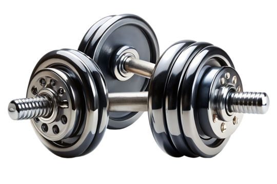 Pair of Chrome Dumbbells on transparent background
